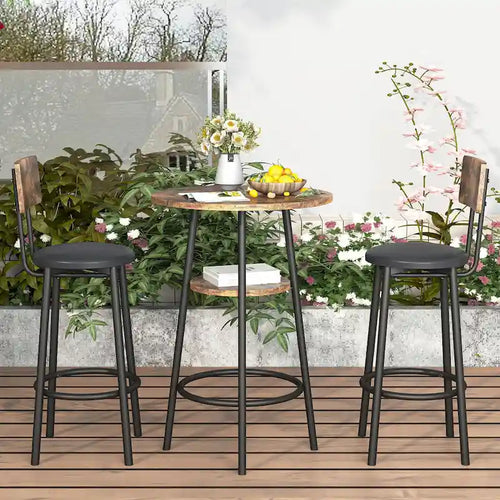 Set da 3 pezzi per tavolo da bar, marrone rustico/grigio, stile bistrot rotondo, 2 posti a sedere