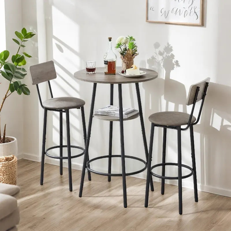 Set da 3 pezzi per tavolo da bar, marrone rustico/grigio, stile bistrot rotondo, 2 posti a sedere