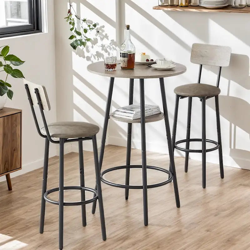 Set da 3 pezzi per tavolo da bar, marrone rustico/grigio, stile bistrot rotondo, 2 posti a sedere