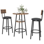 Set da 3 pezzi per tavolo da bar, marrone rustico/grigio, stile bistrot rotondo, 2 posti a sedere