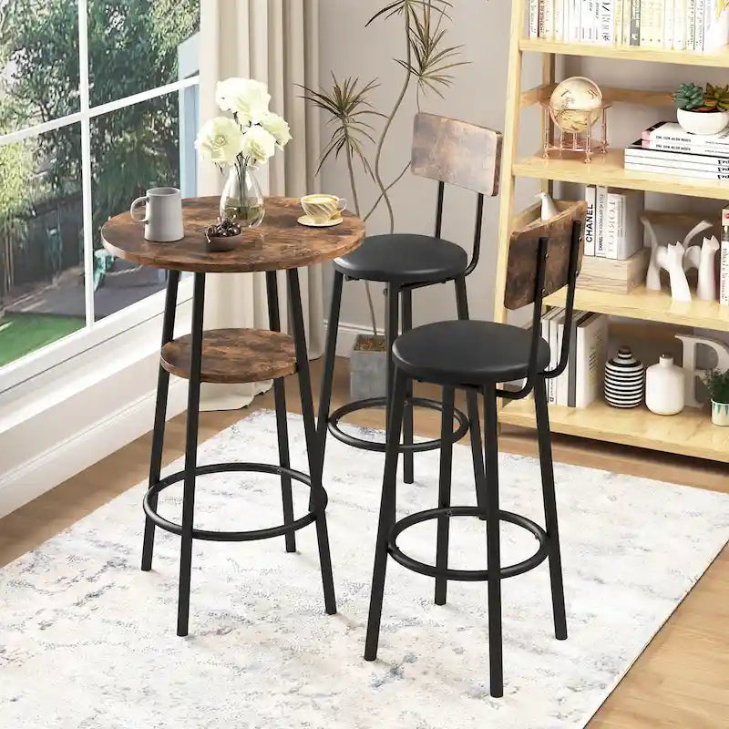 Set da 3 pezzi per tavolo da bar, marrone rustico/grigio, stile bistrot rotondo, 2 posti a sedere
