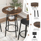 Set da 3 pezzi per tavolo da bar, marrone rustico/grigio, stile bistrot rotondo, 2 posti a sedere