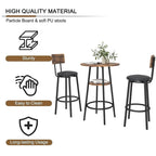 Set da 3 pezzi per tavolo da bar, marrone rustico/grigio, stile bistrot rotondo, 2 posti a sedere