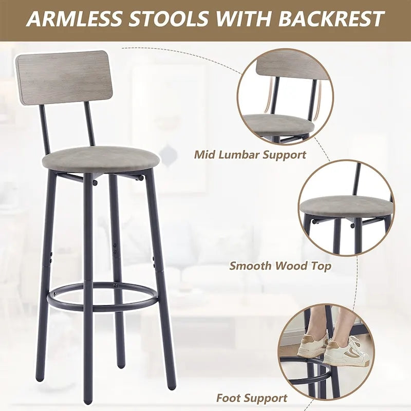 Set da 3 pezzi per tavolo da bar, marrone rustico/grigio, stile bistrot rotondo, 2 posti a sedere