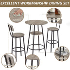 Set da 3 pezzi per tavolo da bar, marrone rustico/grigio, stile bistrot rotondo, 2 posti a sedere