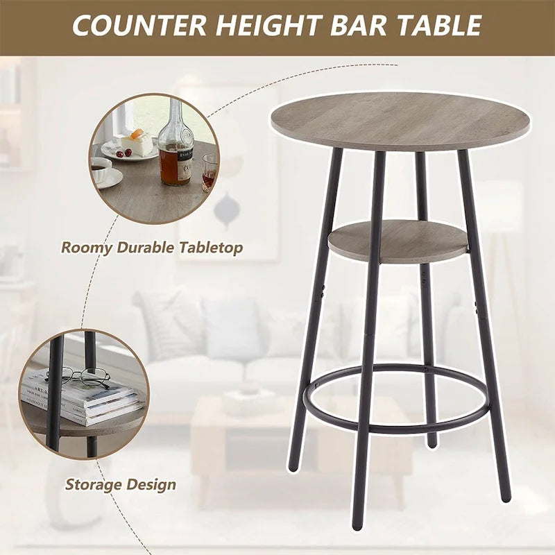 Set da 3 pezzi per tavolo da bar, marrone rustico/grigio, stile bistrot rotondo, 2 posti a sedere