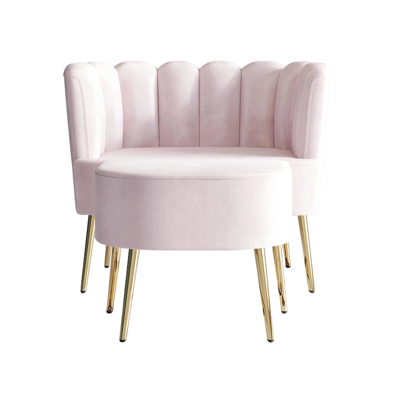 Poltrona con poggiapiedi in velluto grigio chiaro/blu navy/nero/grigio argento/rosa chiaro, 1 posto, gambe dorate