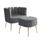 Poltrona con poggiapiedi in velluto grigio chiaro/blu navy/nero/grigio argento/rosa chiaro, 1 posto, gambe dorate