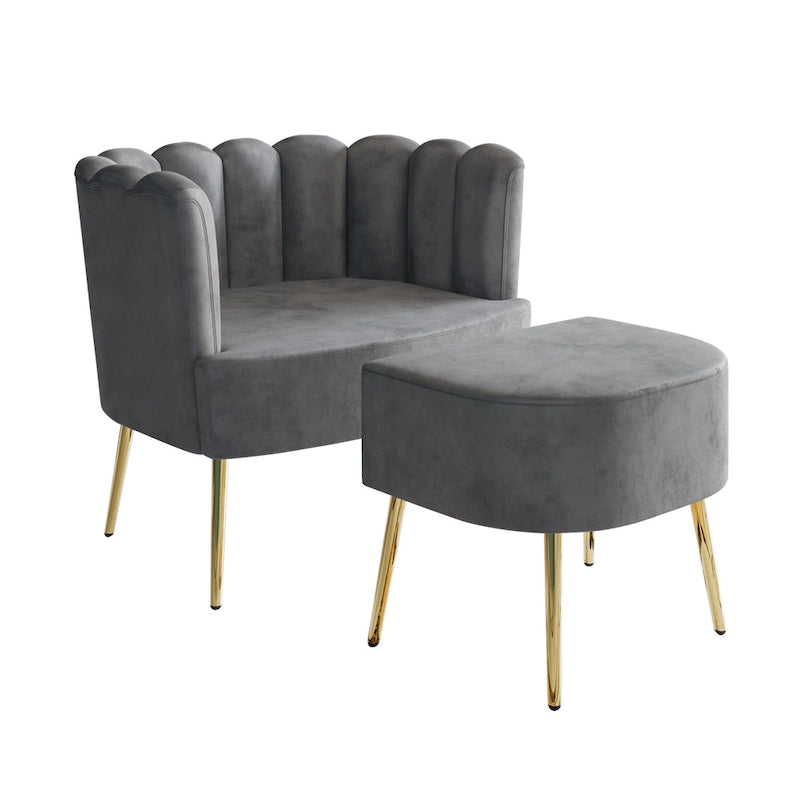 Poltrona con poggiapiedi in velluto grigio chiaro/blu navy/nero/grigio argento/rosa chiaro, 1 posto, gambe dorate