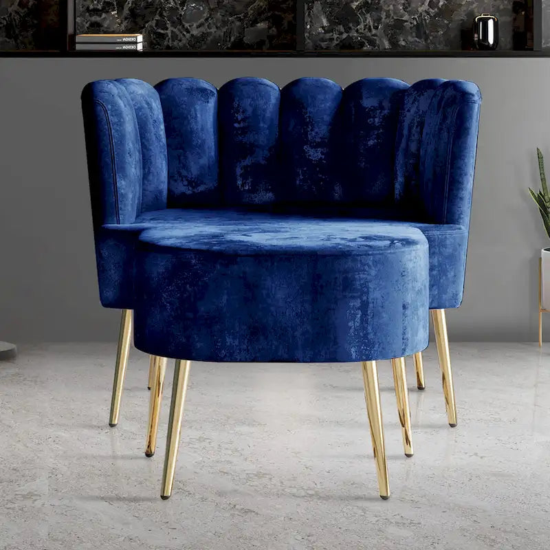 Poltrona con poggiapiedi in velluto grigio chiaro/blu navy/nero/grigio argento/rosa chiaro, 1 posto, gambe dorate