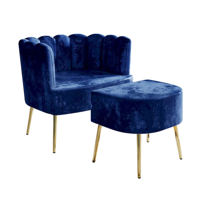 Poltrona con poggiapiedi in velluto grigio chiaro/blu navy/nero/grigio argento/rosa chiaro, 1 posto, gambe dorate