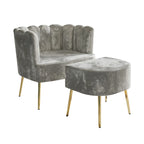 Poltrona con poggiapiedi in velluto grigio chiaro/blu navy/nero/grigio argento/rosa chiaro, 1 posto, gambe dorate
