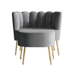 Poltrona con poggiapiedi in velluto grigio chiaro/blu navy/nero/grigio argento/rosa chiaro, 1 posto, gambe dorate