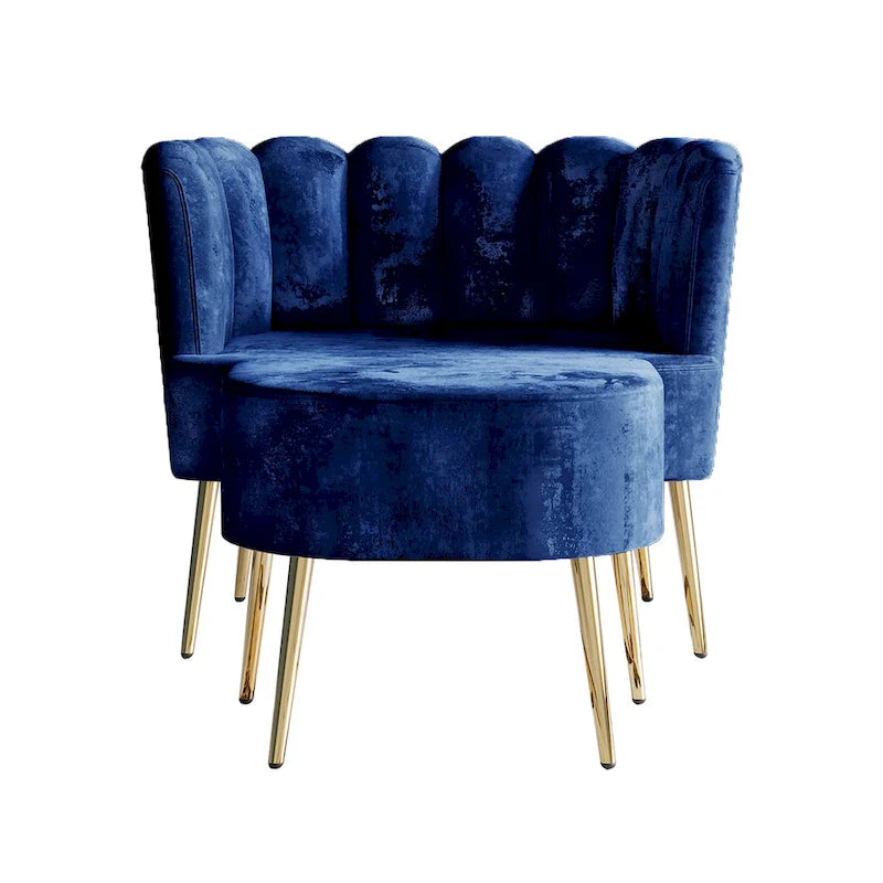 Poltrona con poggiapiedi in velluto grigio chiaro/blu navy/nero/grigio argento/rosa chiaro, 1 posto, gambe dorate