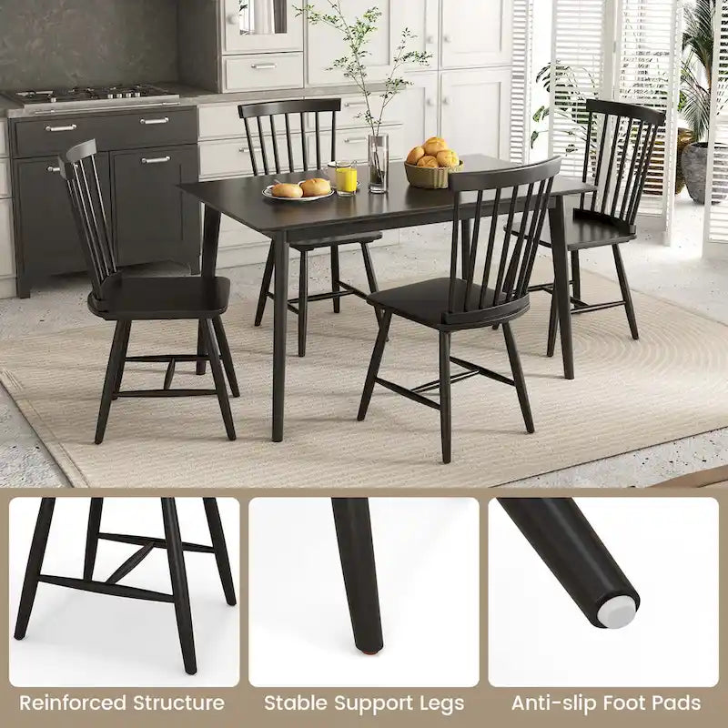 Sedia da pranzo senza braccioli Natural/Black Spindle Back, set da 2