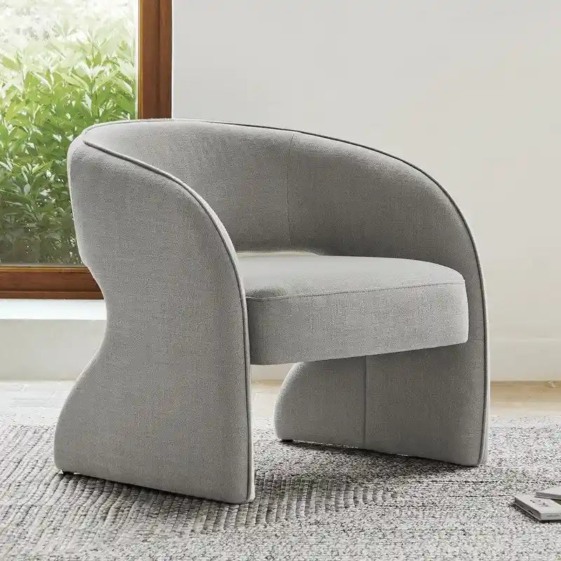 Poltrona moderna grigio/lino, schienale aperto, a seduta singola