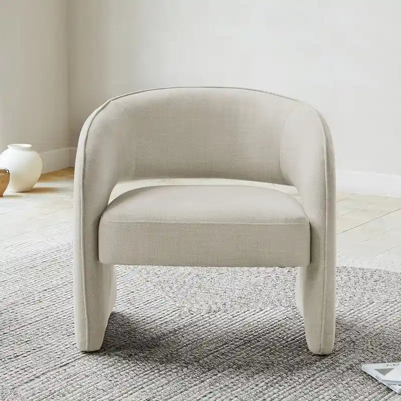 Poltrona moderna grigio/lino, schienale aperto, a seduta singola