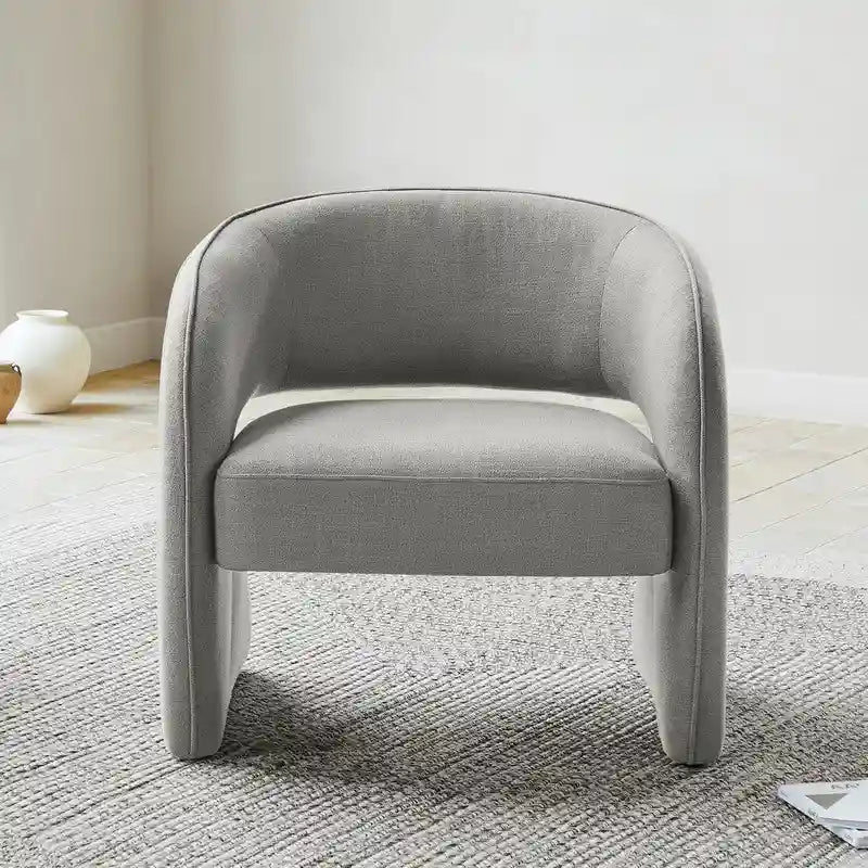 Poltrona moderna grigio/lino, schienale aperto, a seduta singola