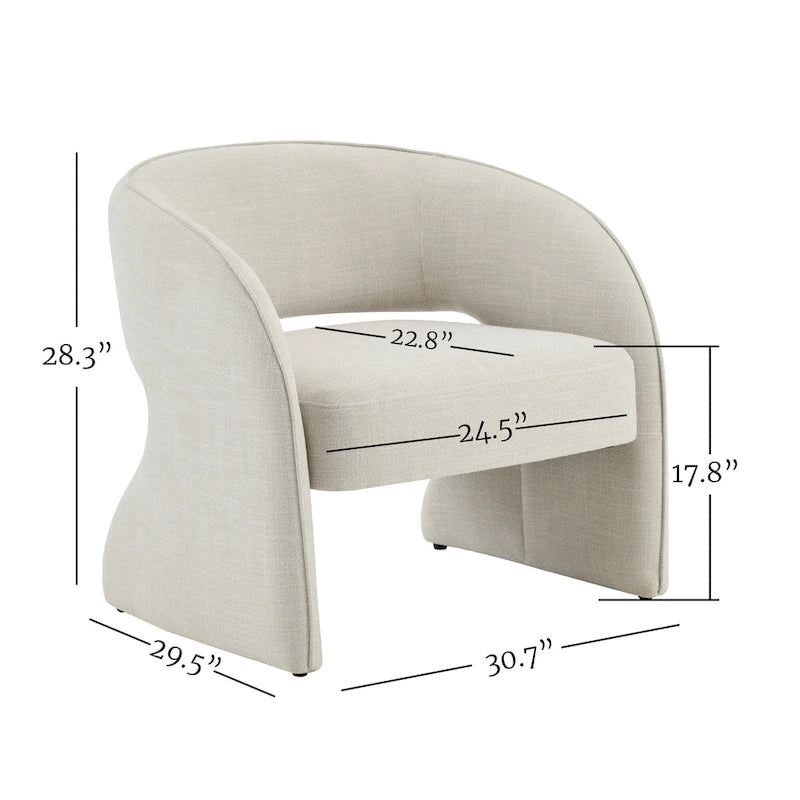 Poltrona moderna grigio/lino, schienale aperto, a seduta singola
