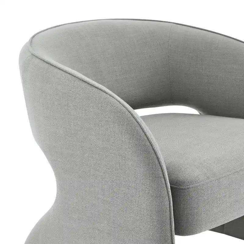 Poltrona moderna grigio/lino, schienale aperto, a seduta singola