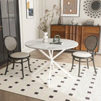 Tavolo da pranzo rotondo, gambe incrociate, nero / bianco / marmo bianco, 2 persone, piano rimovibile in 2 pezzi