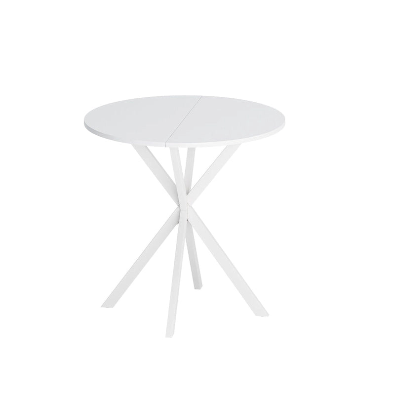 Tavolo da pranzo rotondo, gambe incrociate, nero / bianco / marmo bianco, 2 persone, piano rimovibile in 2 pezzi