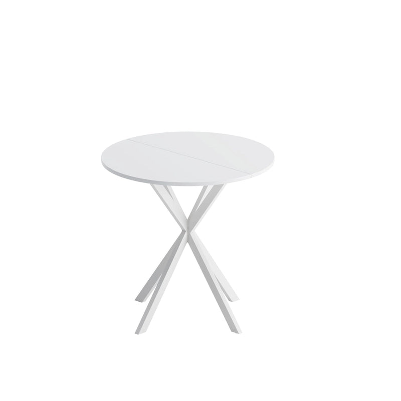 Tavolo da pranzo rotondo, gambe incrociate, nero / bianco / marmo bianco, 2 persone, piano rimovibile in 2 pezzi