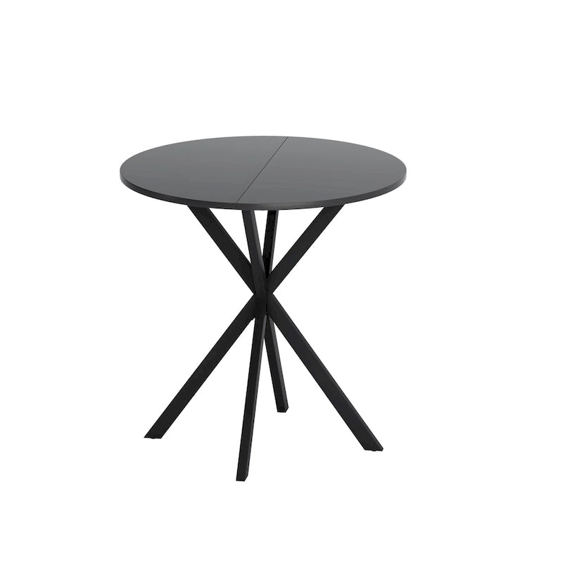 Tavolo da pranzo rotondo, gambe incrociate, nero / bianco / marmo bianco, 2 persone, piano rimovibile in 2 pezzi