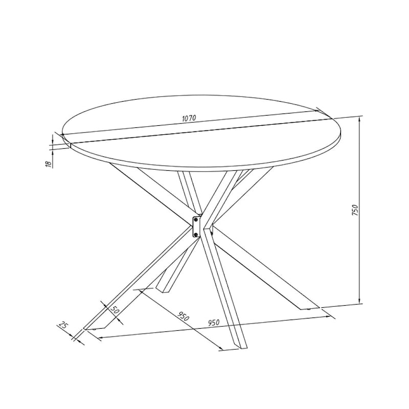 Tavolo da pranzo rotondo, gambe incrociate, nero / bianco / marmo bianco, 2 persone, piano rimovibile in 2 pezzi