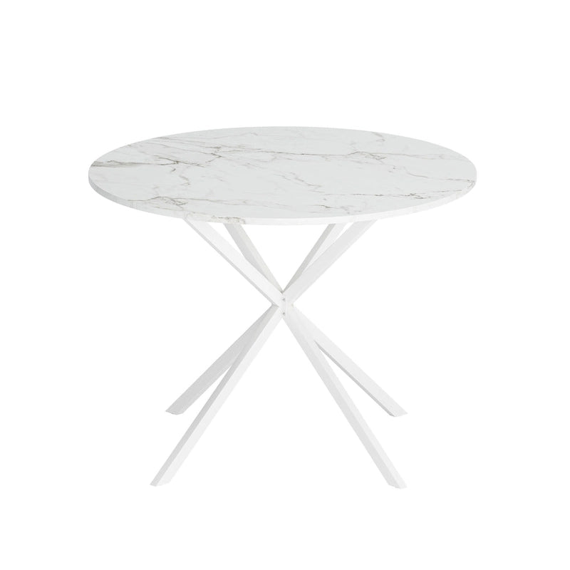 Tavolo da pranzo rotondo, gambe incrociate, nero / bianco / marmo bianco, 2 persone, piano rimovibile in 2 pezzi