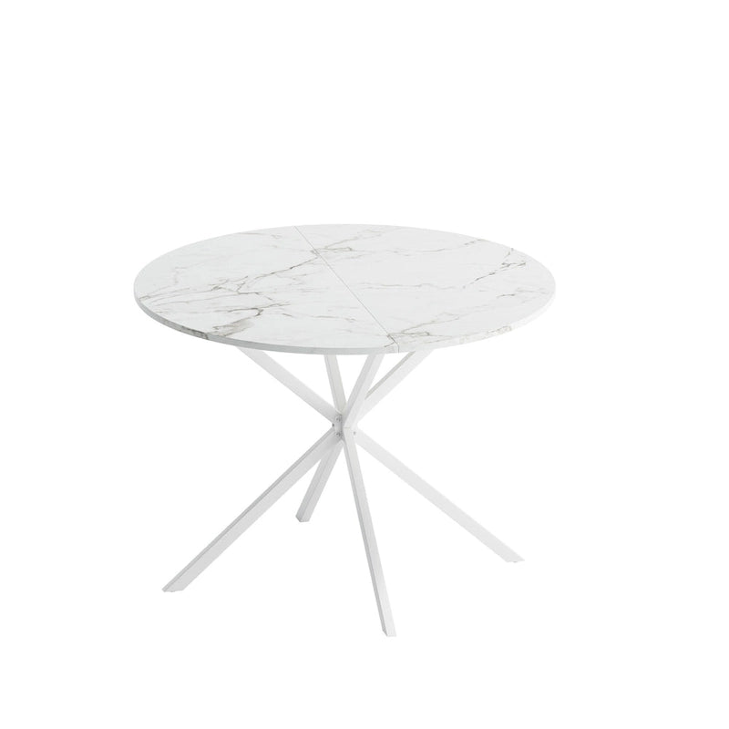 Tavolo da pranzo rotondo, gambe incrociate, nero / bianco / marmo bianco, 2 persone, piano rimovibile in 2 pezzi