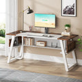 Scrivania da 63" con ripiano inferiore, Marrone+Bianco / Marrone rustico+Nero, 1 posto