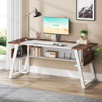 Scrivania da 63" con ripiano inferiore, Marrone+Bianco / Marrone rustico+Nero, 1 posto