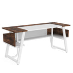 Scrivania da 63" con ripiano inferiore, Marrone+Bianco / Marrone rustico+Nero, 1 posto