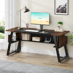 Scrivania da 63" con ripiano inferiore, Marrone+Bianco / Marrone rustico+Nero, 1 posto