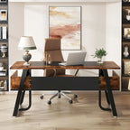 Scrivania da 63" con ripiano inferiore, Marrone+Bianco / Marrone rustico+Nero, 1 posto