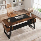 Scrivania da 63" con ripiano inferiore, Marrone+Bianco / Marrone rustico+Nero, 1 posto