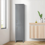 Mobiletto alto da bagno in legno grigio scuro con ante a doppio battente