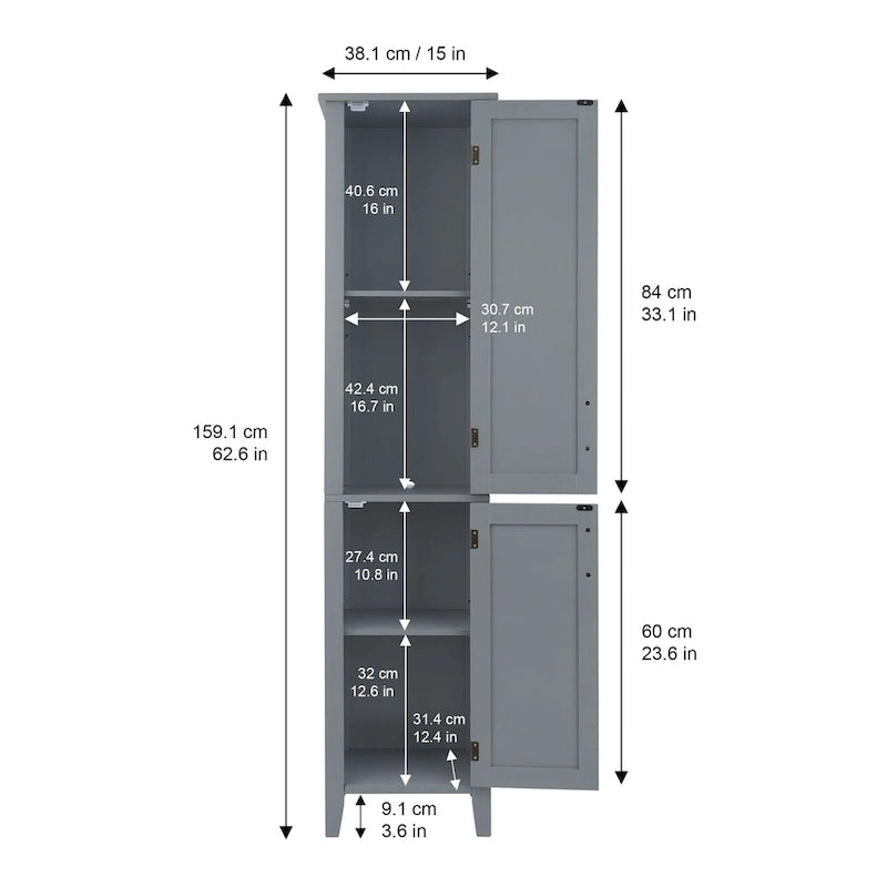 Mobiletto alto da bagno in legno grigio scuro con ante a doppio battente