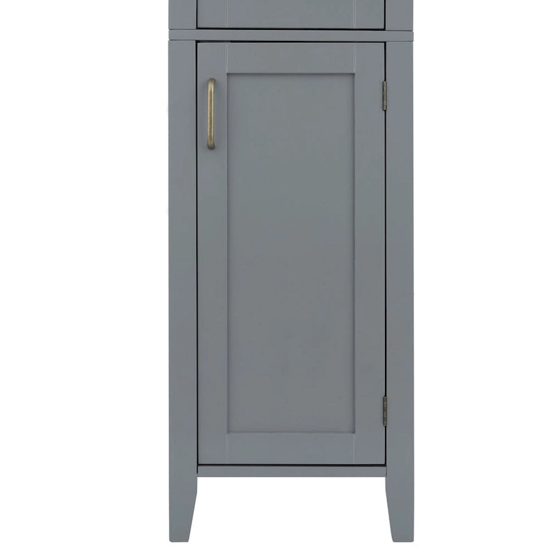 Mobiletto alto da bagno in legno grigio scuro con ante a doppio battente