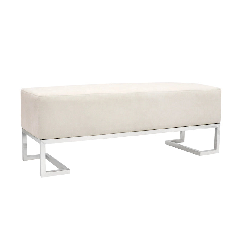 Panca Imbottita Avorio/Blu, Gambe in Acciaio Inox, 3 Posti