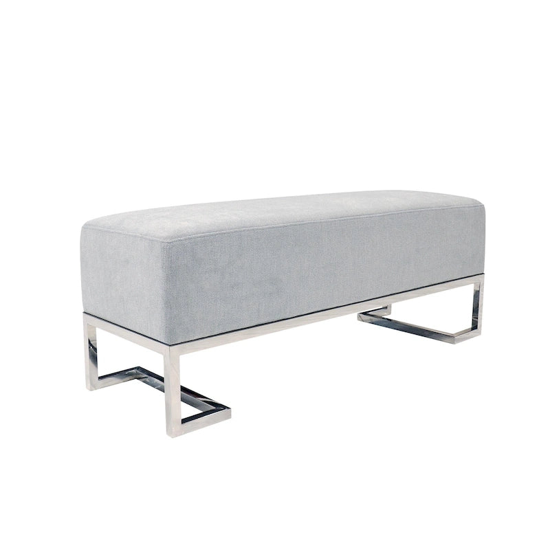 Panca Imbottita Avorio/Blu, Gambe in Acciaio Inox, 3 Posti