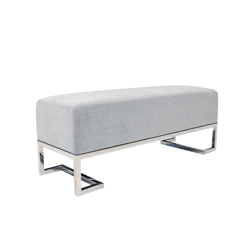 Panca Imbottita Avorio/Blu, Gambe in Acciaio Inox, 3 Posti
