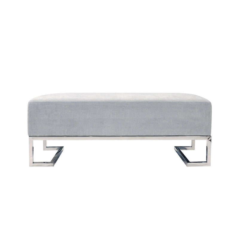 Panca Imbottita Avorio/Blu, Gambe in Acciaio Inox, 3 Posti