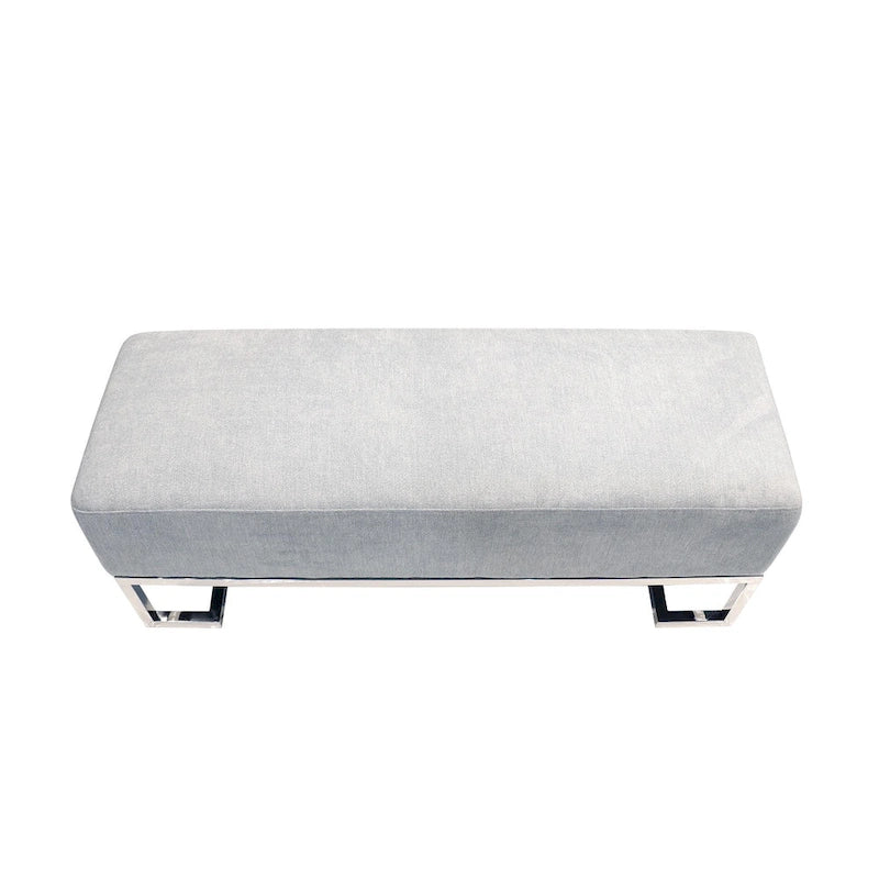 Panca Imbottita Avorio/Blu, Gambe in Acciaio Inox, 3 Posti
