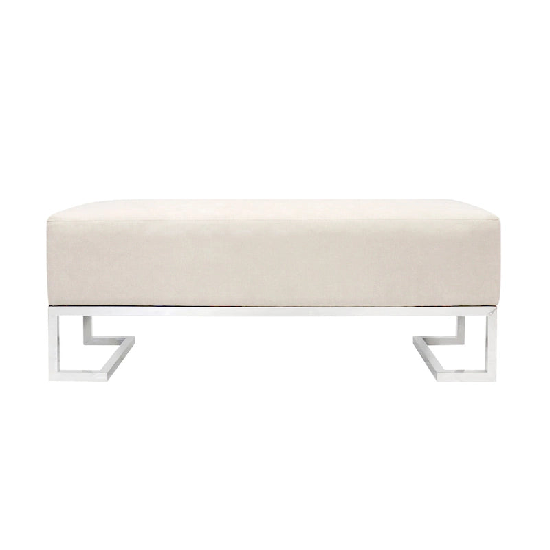 Panca Imbottita Avorio/Blu, Gambe in Acciaio Inox, 3 Posti