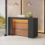 Bancone da reception bianco/marrone e nero con luci a LED, sportello singolo