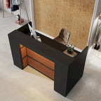 Bancone da reception bianco/marrone e nero con luci a LED, sportello singolo