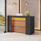 Scrivania a L per 1 persona, colori bianco e marrone / nero e marrone / marrone e nero, con striscia LED e pannello per la privacy