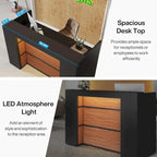 Scrivania a L per 1 persona, colori bianco e marrone / nero e marrone / marrone e nero, con striscia LED e pannello per la privacy